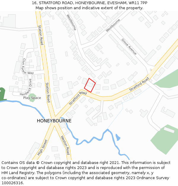 16, STRATFORD ROAD, HONEYBOURNE, EVESHAM, WR11 7PP: Location map and indicative extent of plot