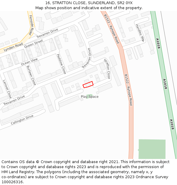 16, STRATTON CLOSE, SUNDERLAND, SR2 0YX: Location map and indicative extent of plot