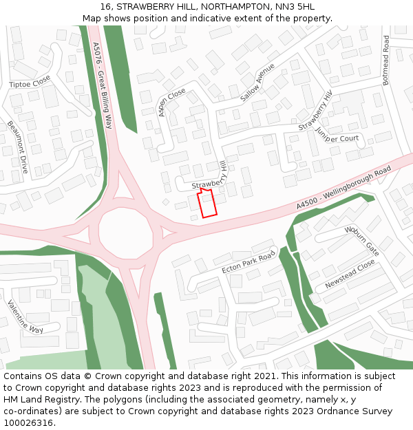 16, STRAWBERRY HILL, NORTHAMPTON, NN3 5HL: Location map and indicative extent of plot