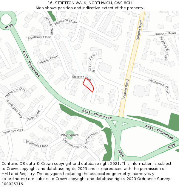 16, STRETTON WALK, NORTHWICH, CW9 8GH: Location map and indicative extent of plot