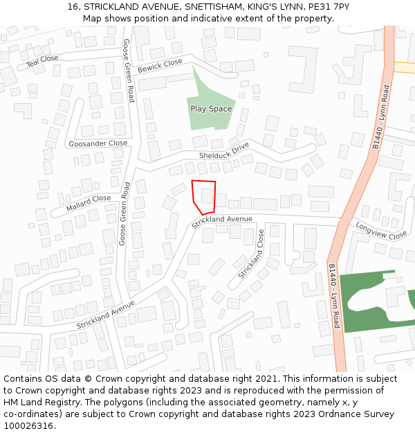 16, STRICKLAND AVENUE, SNETTISHAM, KING'S LYNN, PE31 7PY: Location map and indicative extent of plot