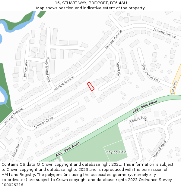 16, STUART WAY, BRIDPORT, DT6 4AU: Location map and indicative extent of plot