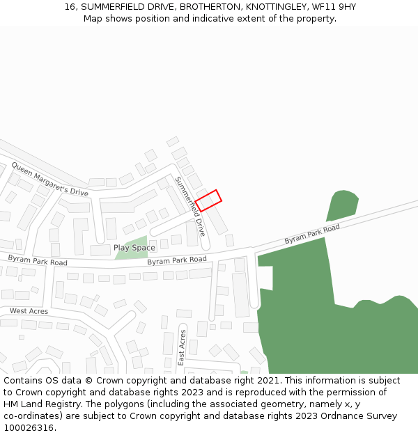 16, SUMMERFIELD DRIVE, BROTHERTON, KNOTTINGLEY, WF11 9HY: Location map and indicative extent of plot