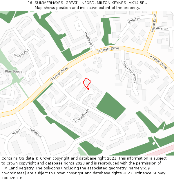 16, SUMMERHAYES, GREAT LINFORD, MILTON KEYNES, MK14 5EU: Location map and indicative extent of plot