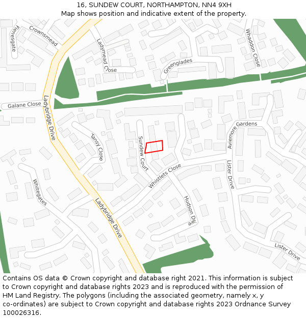 16, SUNDEW COURT, NORTHAMPTON, NN4 9XH: Location map and indicative extent of plot