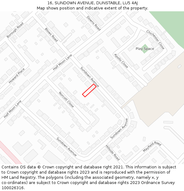 16, SUNDOWN AVENUE, DUNSTABLE, LU5 4AJ: Location map and indicative extent of plot