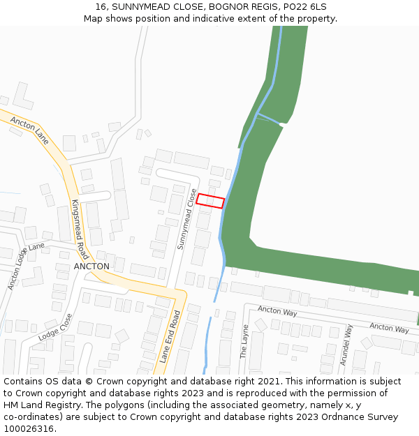 16, SUNNYMEAD CLOSE, BOGNOR REGIS, PO22 6LS: Location map and indicative extent of plot