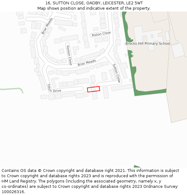 16, SUTTON CLOSE, OADBY, LEICESTER, LE2 5WT: Location map and indicative extent of plot