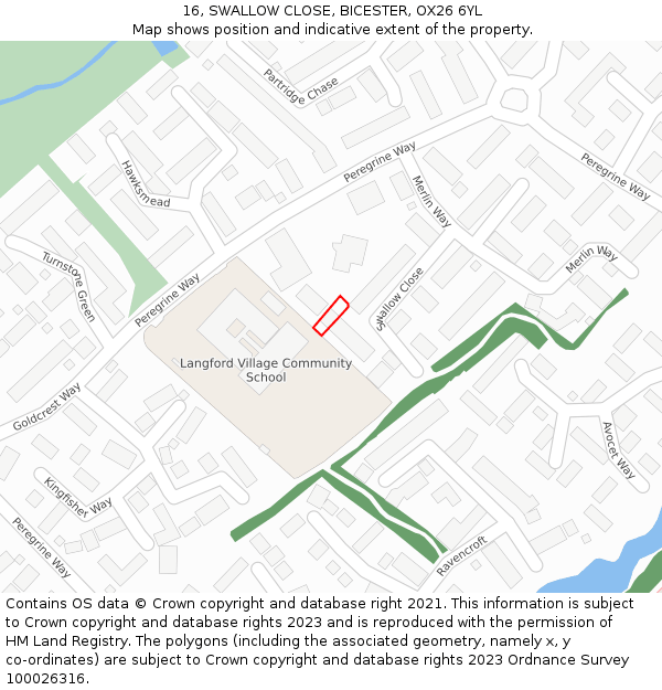 16, SWALLOW CLOSE, BICESTER, OX26 6YL: Location map and indicative extent of plot