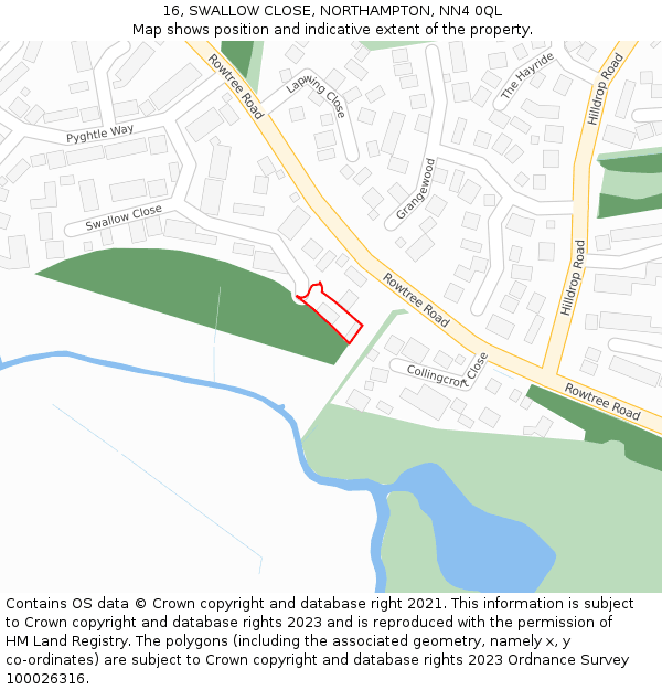 16, SWALLOW CLOSE, NORTHAMPTON, NN4 0QL: Location map and indicative extent of plot