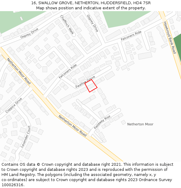 16, SWALLOW GROVE, NETHERTON, HUDDERSFIELD, HD4 7SR: Location map and indicative extent of plot
