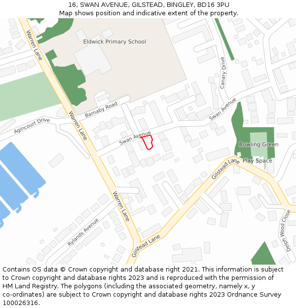 16, SWAN AVENUE, GILSTEAD, BINGLEY, BD16 3PU: Location map and indicative extent of plot