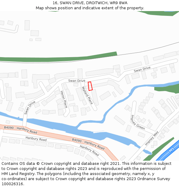 16, SWAN DRIVE, DROITWICH, WR9 8WA: Location map and indicative extent of plot