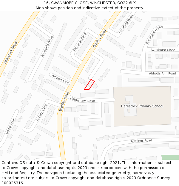 16, SWANMORE CLOSE, WINCHESTER, SO22 6LX: Location map and indicative extent of plot