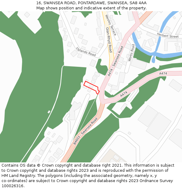 16, SWANSEA ROAD, PONTARDAWE, SWANSEA, SA8 4AA: Location map and indicative extent of plot