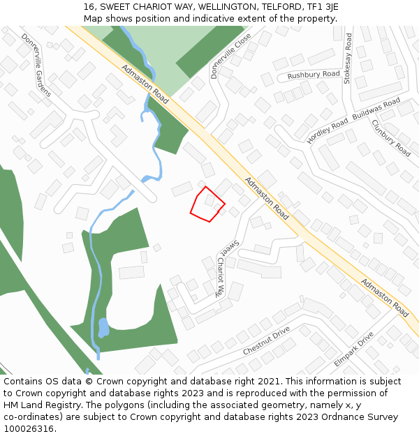 16, SWEET CHARIOT WAY, WELLINGTON, TELFORD, TF1 3JE: Location map and indicative extent of plot