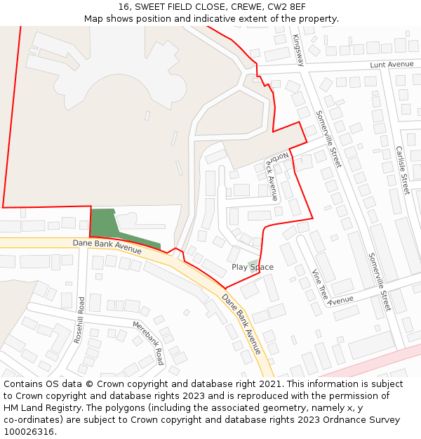 16, SWEET FIELD CLOSE, CREWE, CW2 8EF: Location map and indicative extent of plot