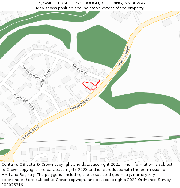 16, SWIFT CLOSE, DESBOROUGH, KETTERING, NN14 2GG: Location map and indicative extent of plot