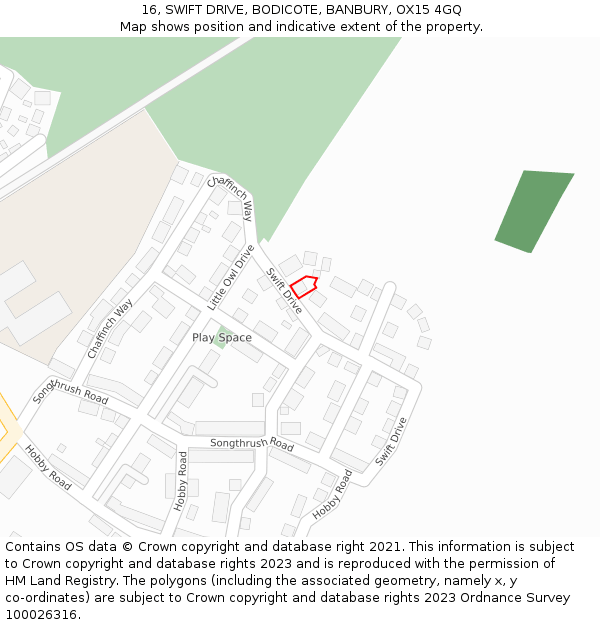 16, SWIFT DRIVE, BODICOTE, BANBURY, OX15 4GQ: Location map and indicative extent of plot