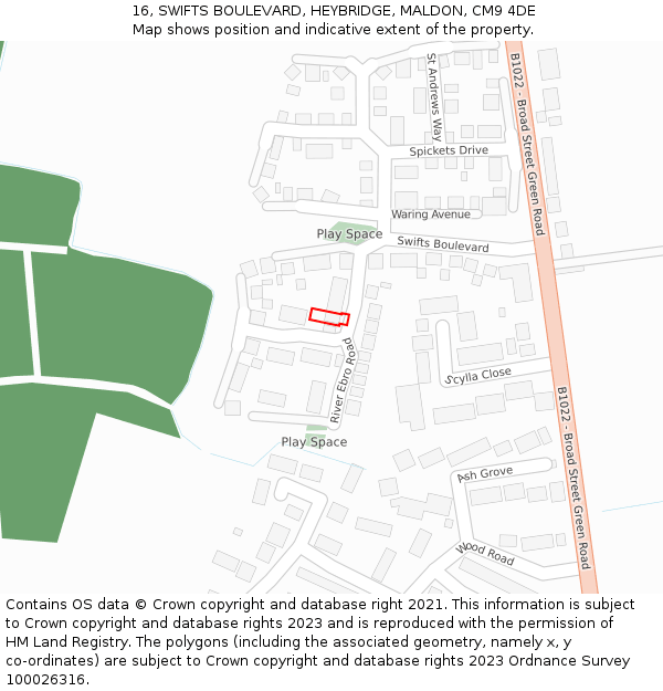 16, SWIFTS BOULEVARD, HEYBRIDGE, MALDON, CM9 4DE: Location map and indicative extent of plot