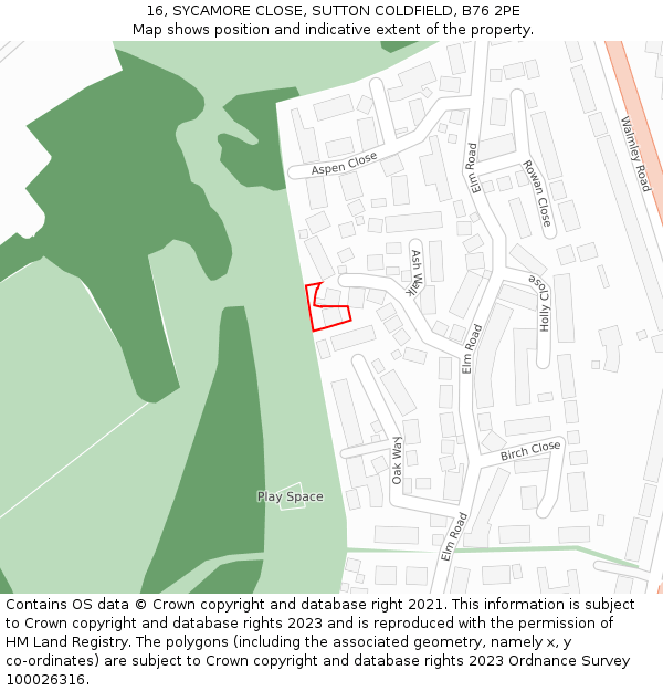 16, SYCAMORE CLOSE, SUTTON COLDFIELD, B76 2PE: Location map and indicative extent of plot