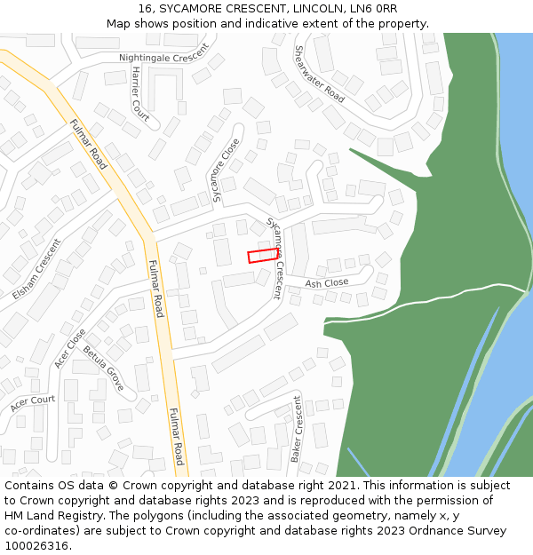 16, SYCAMORE CRESCENT, LINCOLN, LN6 0RR: Location map and indicative extent of plot