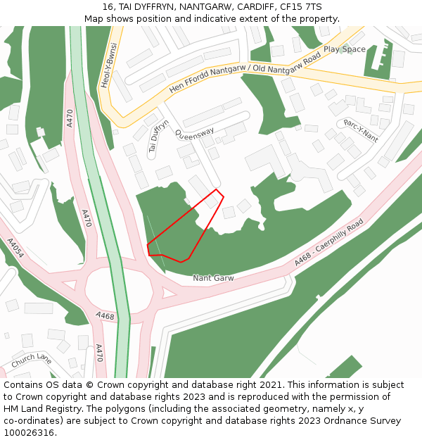 16, TAI DYFFRYN, NANTGARW, CARDIFF, CF15 7TS: Location map and indicative extent of plot