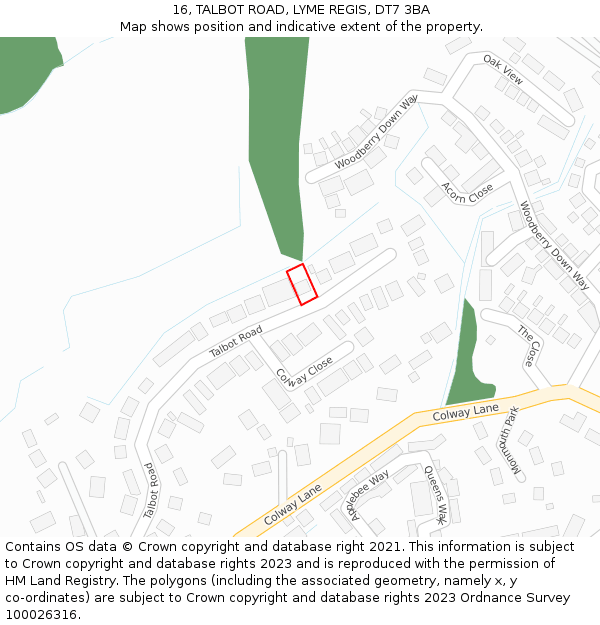 16, TALBOT ROAD, LYME REGIS, DT7 3BA: Location map and indicative extent of plot