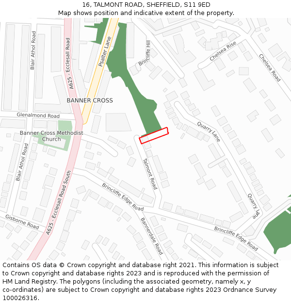 16, TALMONT ROAD, SHEFFIELD, S11 9ED: Location map and indicative extent of plot