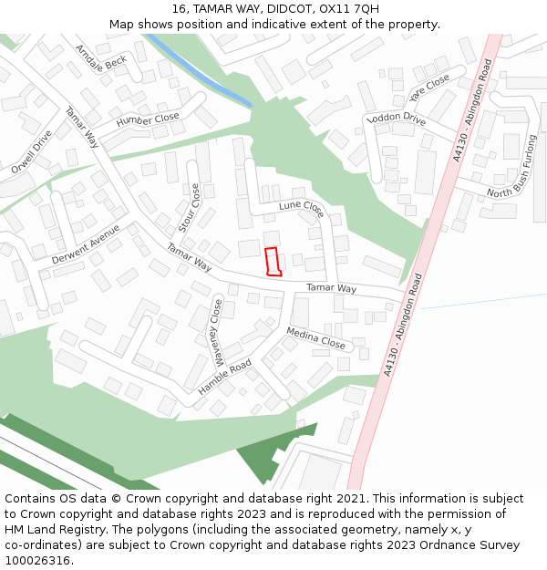 16, TAMAR WAY, DIDCOT, OX11 7QH: Location map and indicative extent of plot