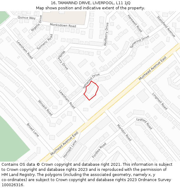 16, TAMARIND DRIVE, LIVERPOOL, L11 1JQ: Location map and indicative extent of plot