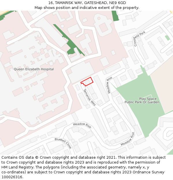 16, TAMARISK WAY, GATESHEAD, NE9 6GD: Location map and indicative extent of plot