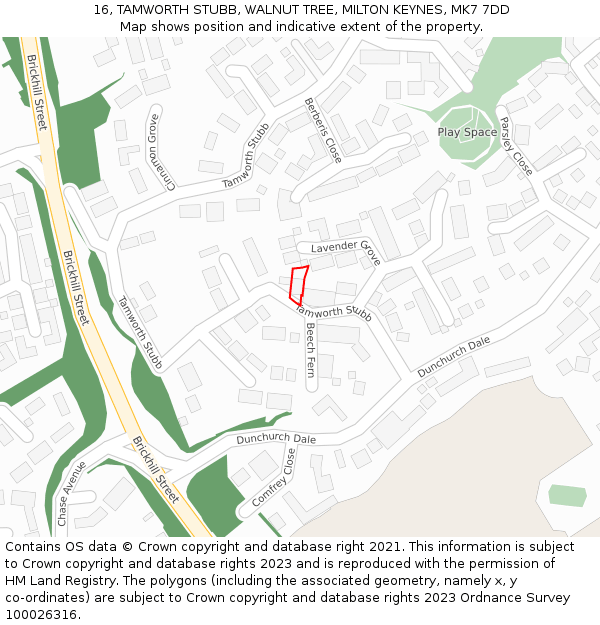 16, TAMWORTH STUBB, WALNUT TREE, MILTON KEYNES, MK7 7DD: Location map and indicative extent of plot