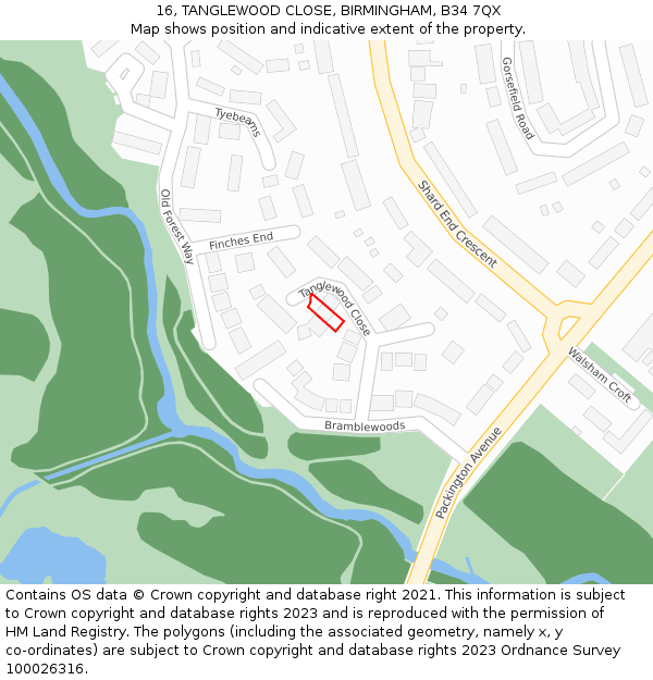 16, TANGLEWOOD CLOSE, BIRMINGHAM, B34 7QX: Location map and indicative extent of plot