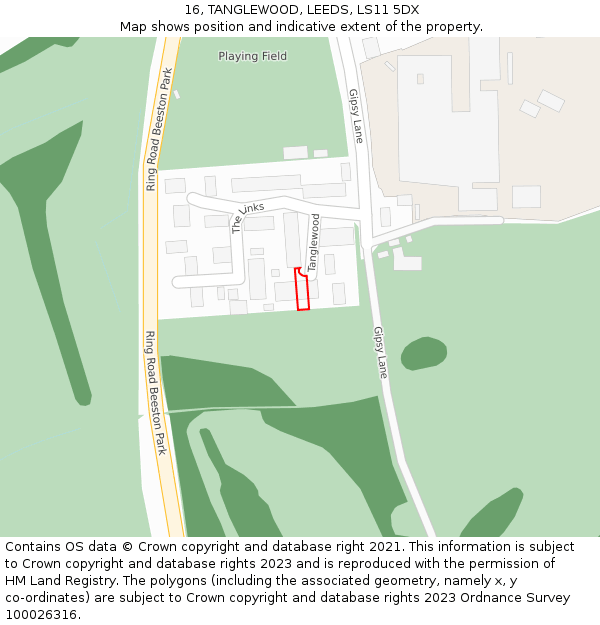 16, TANGLEWOOD, LEEDS, LS11 5DX: Location map and indicative extent of plot