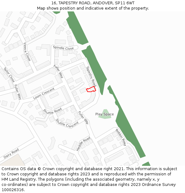 16, TAPESTRY ROAD, ANDOVER, SP11 6WT: Location map and indicative extent of plot