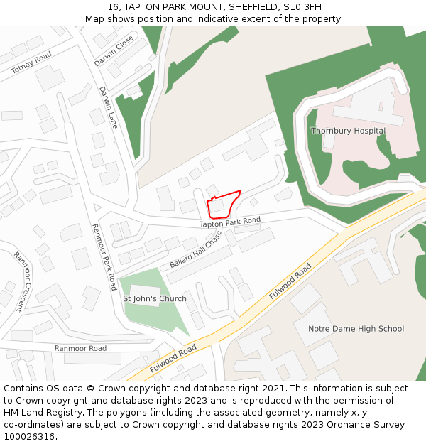 16, TAPTON PARK MOUNT, SHEFFIELD, S10 3FH: Location map and indicative extent of plot