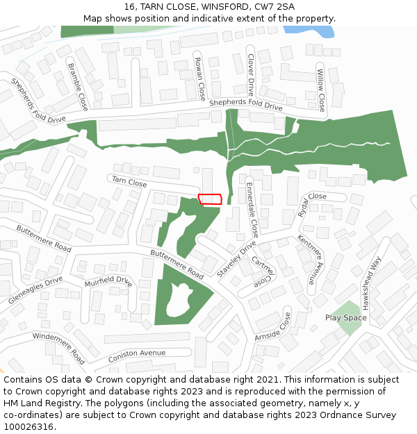 16, TARN CLOSE, WINSFORD, CW7 2SA: Location map and indicative extent of plot