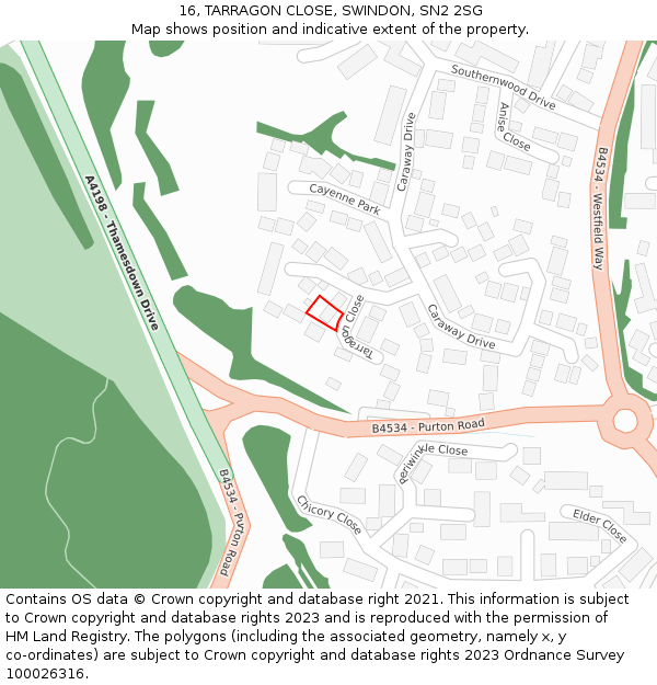 16, TARRAGON CLOSE, SWINDON, SN2 2SG: Location map and indicative extent of plot