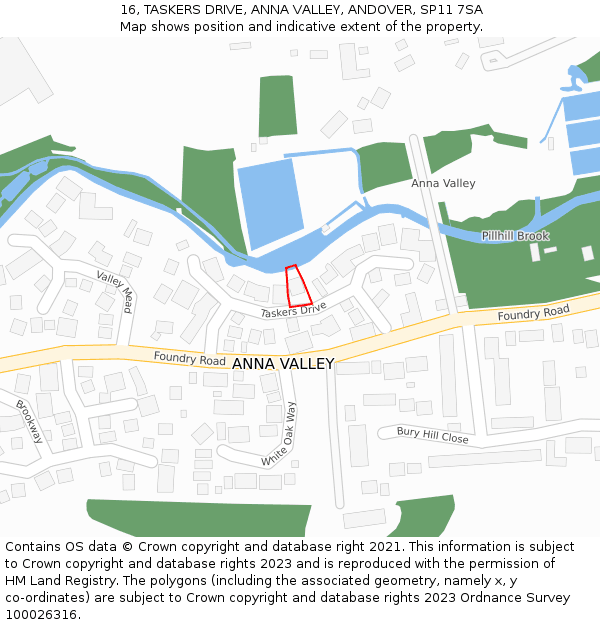 16, TASKERS DRIVE, ANNA VALLEY, ANDOVER, SP11 7SA: Location map and indicative extent of plot