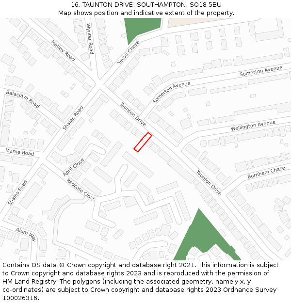 16, TAUNTON DRIVE, SOUTHAMPTON, SO18 5BU: Location map and indicative extent of plot