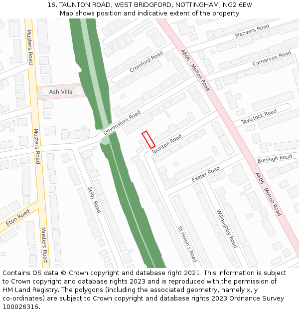 16, TAUNTON ROAD, WEST BRIDGFORD, NOTTINGHAM, NG2 6EW: Location map and indicative extent of plot