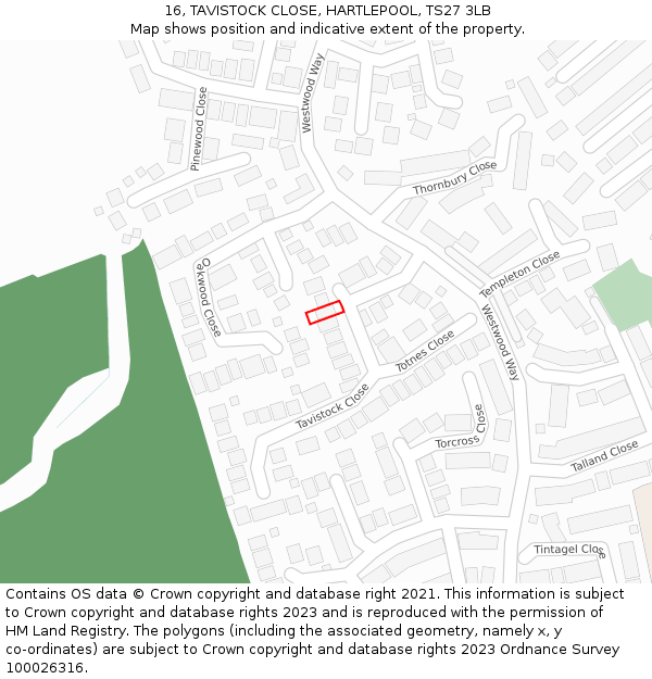 16, TAVISTOCK CLOSE, HARTLEPOOL, TS27 3LB: Location map and indicative extent of plot