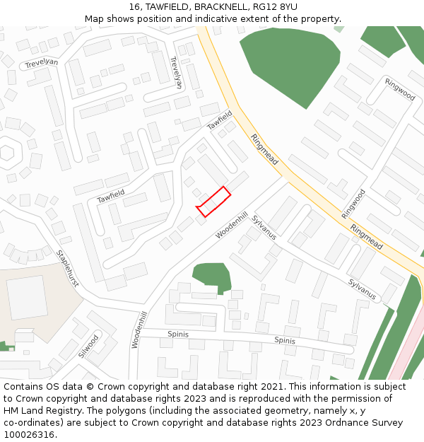 16, TAWFIELD, BRACKNELL, RG12 8YU: Location map and indicative extent of plot