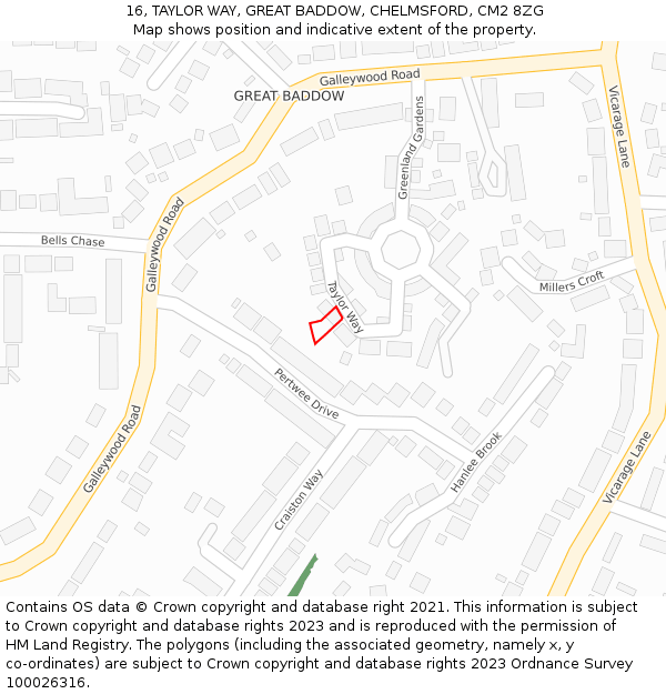 16, TAYLOR WAY, GREAT BADDOW, CHELMSFORD, CM2 8ZG: Location map and indicative extent of plot