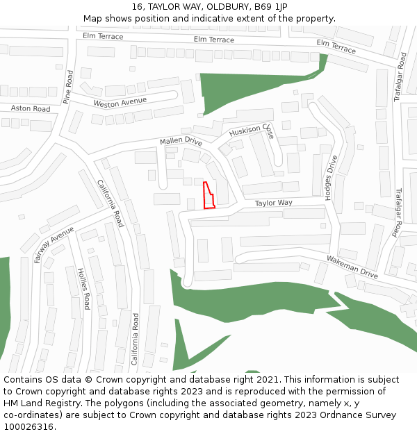 16, TAYLOR WAY, OLDBURY, B69 1JP: Location map and indicative extent of plot
