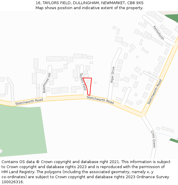 16, TAYLORS FIELD, DULLINGHAM, NEWMARKET, CB8 9XS: Location map and indicative extent of plot