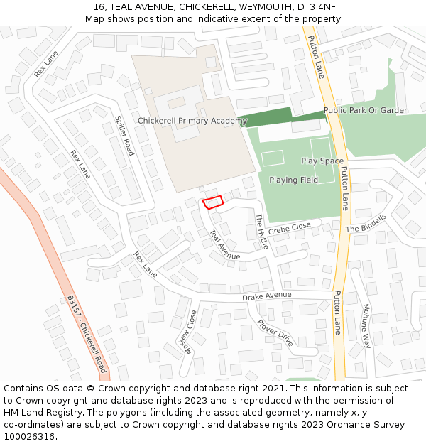 16, TEAL AVENUE, CHICKERELL, WEYMOUTH, DT3 4NF: Location map and indicative extent of plot