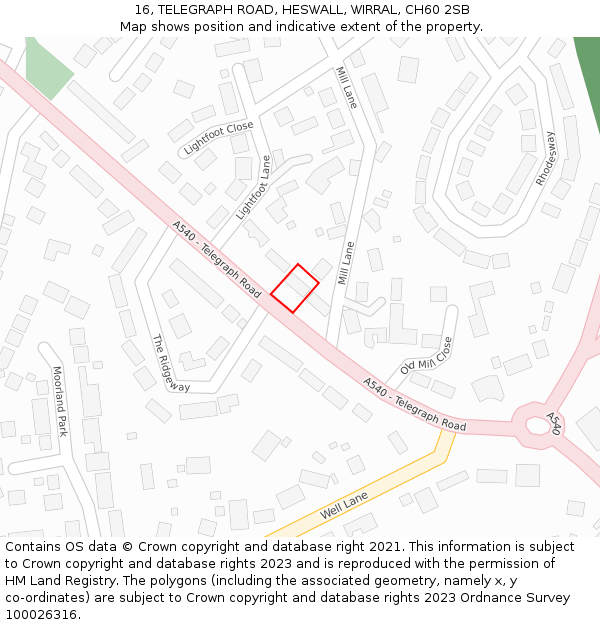 16, TELEGRAPH ROAD, HESWALL, WIRRAL, CH60 2SB: Location map and indicative extent of plot