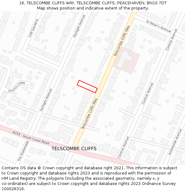 16, TELSCOMBE CLIFFS WAY, TELSCOMBE CLIFFS, PEACEHAVEN, BN10 7DT: Location map and indicative extent of plot